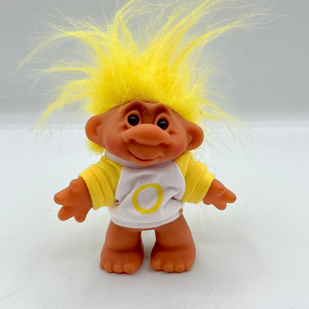 Vintage 1986 Dam Lucky Bingo Troll Doll Yellow Hair Raglan Shirt 3 Inch Toy READ